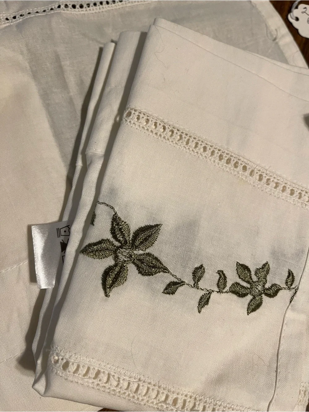 Embroidered 100% cotton valence pair ea 60x15”